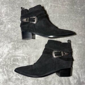 Marc Fisher Black Suede Western Ankle Booties 7.5
